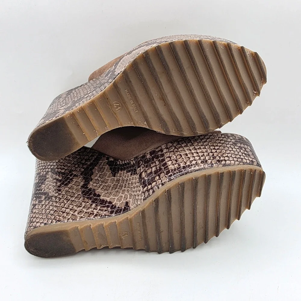 Cordani Onyx Tortora Python Print Suede Wedge Sandals Made in Italy Size 41